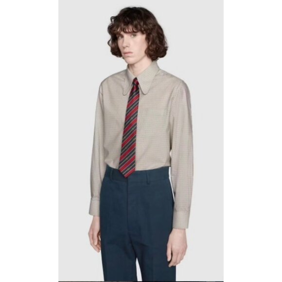 Gucci Navy/red Silk Interlocking G Chain Striped Tie - Picture 2 of 11